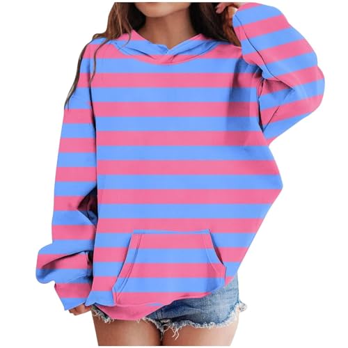 Girls Oversized Striped Fleece Hoodie Sweater Y2k Aesthetic Fashion Fall Pullover Long Sleeve Hoodies Casual Warm Clothes