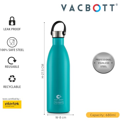 Image of CLAY CRAFT VACBOTT Mezo Double Walled|18 Hours Hot and 24 Hours Cold Vacuum Insulated|Flask Bottle 680ML, 1-Piece Bottles for Travelling|BPA-Free|Leak Proof|BIS Certified|1Year Limited Warranty