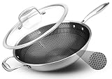 NUTRICHEF PATENTED TECHNOLOGY: The PFOA/PFOS-free non stick 12" wok cooking ware features a stainless steel material w/ long-lasting DAKIN etching non-stick coating inside & outside for easy food release/ tossing, cleaning, healthy cooking SCRATCH-RE...