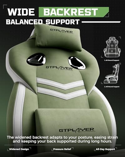 Image of GTPLAYER Gaming Chair for Adults, Ergonomic High Back Chair with Footrest | Big & Tall Computer Video Gaming Chair, Comfort Wide Seat with Lumbar Support for Big /Tall, Office /Home, Tf - Green