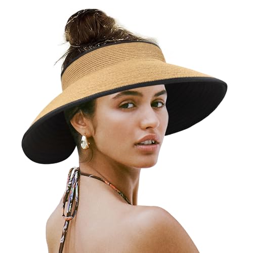 Visera de paja para mujer con ala ancha verano playa miniatura 1