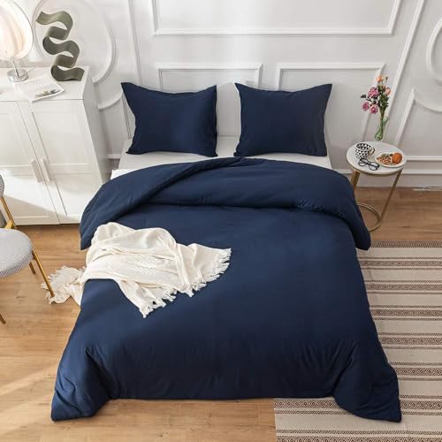 Parure de lit bleu marine king size finitions rétro classique premium