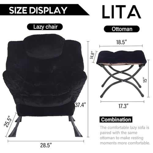 Image of LITA Modern Accent Leisure Upholstered Sofa Chair, Lounge Reading Chair with Armrests and a Side Pocket for Living Room, Bedroom & Small Space, Plush Black