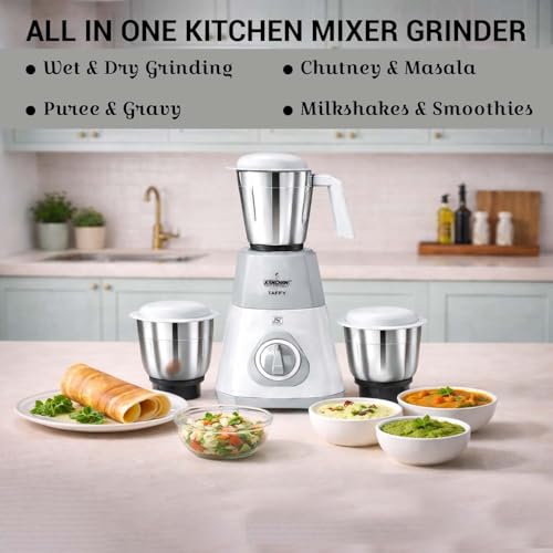 Image of Kanchan Mixer Grinder with 3 Stainless Steel Jars (650 Watts) - Tough Grinding & Fast Smooth Blending with Large Steel Jars (1.5 Ltr, 1 Ltr & 400ml Chutney Jar), Powerful Motor, ISI, 2 year Warranty