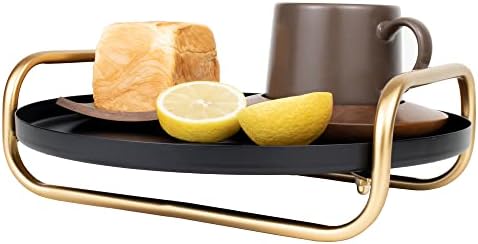 Decorative Trays - Metal Coffee Table Tray, Decorative Serving Tray with Gold Handle - Perfect for Coffee Table, Coffee Bar, Kitchen Counter, Dining Table (Black Gold)