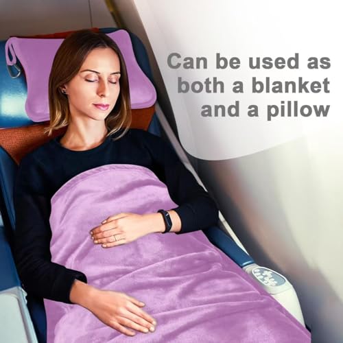 Image of Fleece Blanket 40 inchx65 inch for Travel with Portable Storage Bag (Solid Purple)