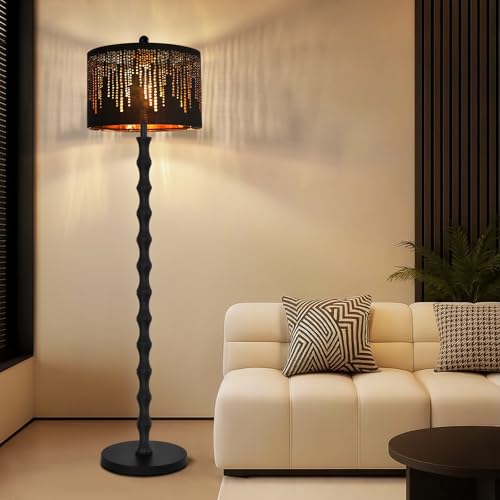Image of AHDWDW Vintage Floor Lamp for Living Room Bedroom,Farmhouse Rustic Floor Lamps,Modern Standing Tall Lamp with Black Unique Lampshade,Gothic Mid Century Iron Floor Lamp for Office Corner Decor