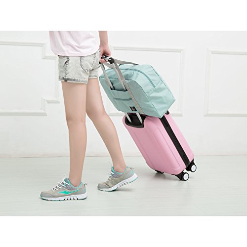 FUNFEL Foldable Travel Duffel Bag Tote Carry on Luggage Sports Water Resistant Nylon(II-Mint Green)
