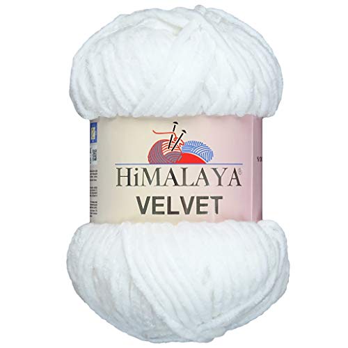 Marriner Himalaya Velvet Super Chunky Yarn with 100% Polyester 14/16 Ply for Knitting and Crochet - Vegan Friendly and Hypoallergenic (White 100g Single Ball)