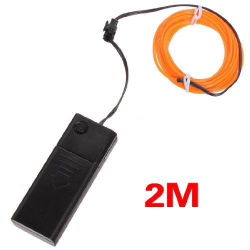 Tuneway 2M Orange Flash Flexible Neon Light Glow El Strip Tube Wire Rope+Battery Case