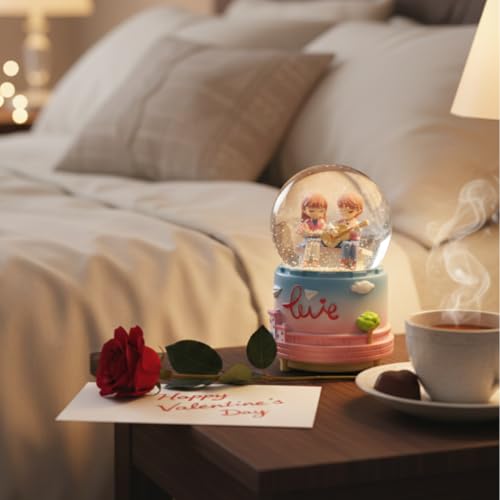 Image of Kujo Old School Romantic Valentine's Day Snow Globe | Couple Figurine with Love and Music Theme | Romantic Snow Globe Gift for Anniversaries, Birthdays | Perfect for Couples and Fiances (Guitar)