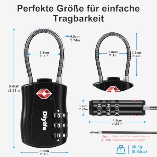 Diyife TSA Gepäckschlösser, Kofferschloss für Flugreisen (2 Stück,Schwarz) - Image 3