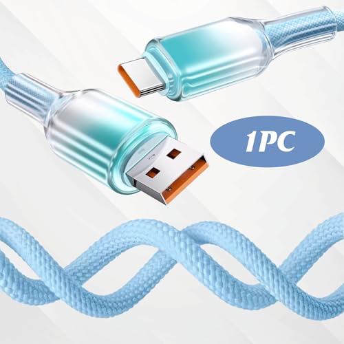 OddMart 2M 120W USB C Turbo Charging Cable for Xiaomi Redmi Note 14 13 Pro+ Mi 15 Ultra POCO X7 M6, Crystal Blue 6.6FT Type-C Fast Charger Cord USB A to C Data Lead for HyperCharge 100W 88W 66W 33W