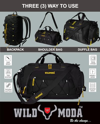 Image of 50L Duffel Travel Bag with Multiple Pockets | Ideal for Gym & Outdoor Trips (Black & Yellow)
