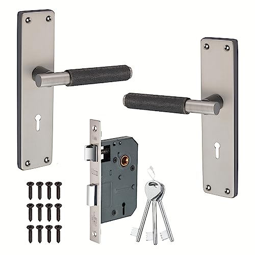 Image of Atom 8 Inch Heavy Duty Mortise Door Lock for Bedroom, Living Room, Main Door, Black-Silver Finish | 3 Keys | 6 Lever Double Stage Lockset for House Hotel Office (MIA-D-KY)