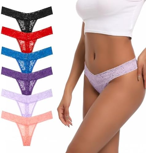 Xlndsoea Pack 6 Cotton Thongs For Women Plus Size Thongs Low Rise Lace Thong Low Waist Size Medium