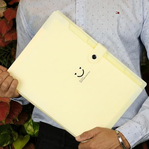 Image of SPS 5 Pocket Expanding File Folder Smile Design - Fits A4 & Letter Size Document Organizer, File Holder for Office, Accordion File Folders, Portable File Organizer, School & Home - Pastel Yellow