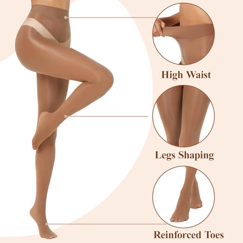 Image of Shiny Pantyhose for Women High Waist Silk Oil Shimmer Sheer Tights
