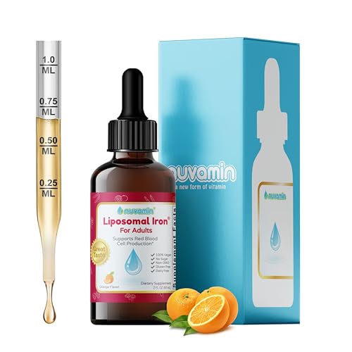 Nuvamin Liquid Liposomal Iron Drops for Women Men Adults Pregnant & Lactating. 2Fl.Oz 18mg of Elemental Iron 60 Daily Servings. Natural High Absorption No Metallic Aftertaste Orange Flavor