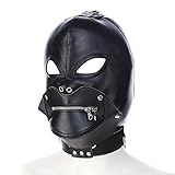 WOMLIGERI Lacing Head Masks Hollow Out Eyes Masks Detachable Zipper Mouth Mask Cosplay Leather Head Hood for Men Women
