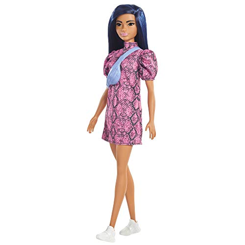 Barbie GXY99 - Fashionista Puppe im Schlangenmuster Kleid, Spielzeug für Kinder von 3 bis 8 Jahren