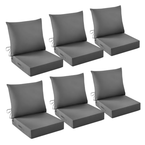 Image of Outdoor Chair Cushions, 24 x 24 Inch Outdoor Cushion for Patio Furniture, Patio Chair Cushion, Waterproof & Fade Resistant Deep Patio Furniture Cushions Set with Handle and Ties, Dark Grey (Set of 6)