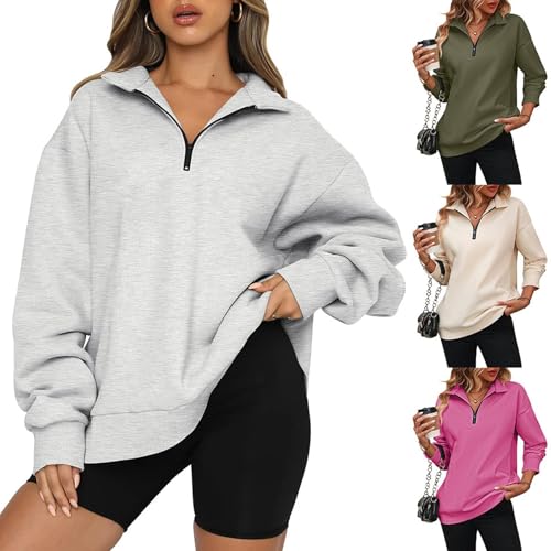 Womens Zip-Up Dropped Shoulder Sweatshirt, Women Half Zip Sweatshirts Long Sleeve Drop Fleece Shoulder Pullover2