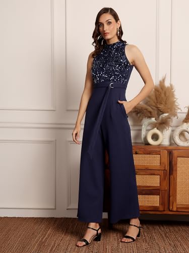 Image of Miss Chase Women's Keyhole Neck Regular Sleeve Regular Length Jumpsuit with Pockets