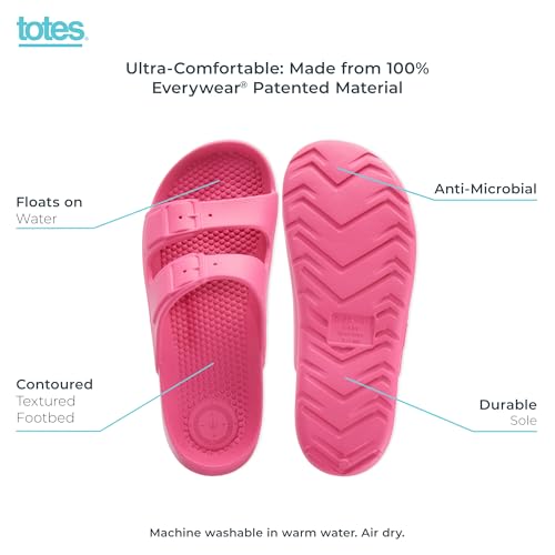 Image of Totes Kids Everywear Double Buckle Slide Sandals Lightweight Waterproof Slides with Textured Footbed