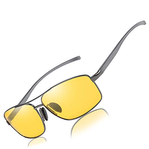Mens Womens Driving Polarized HD Sight Night Vision Driving Anti-Glare Glasses with Yellow Lens Frame Ultra Light (2458LigtblakFrame/NigtvisionLens)