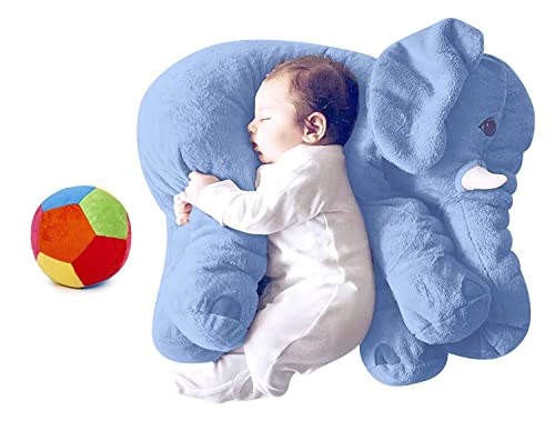 Image of Little Innocents Big Size Fibre Filled Stuffed Animal Elephant Baby Pillow with Ball Soft Toy for Baby Kids boy Girl Birthday Gift (Blue with Ball) - 1Year Above