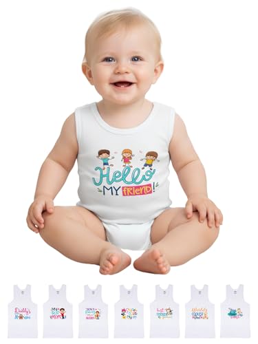 Image of LUX PARKER Unisex Baby Regular Fit Vest Cotton Sleeveless for Boys and Girls Sando Baniyan Combo | Print May Vary