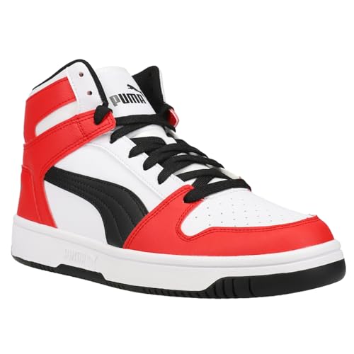 PUMA PUMA Men's Rebound Layup Mid Shoes Sneaker, White-Black-High Risk Red, 12
