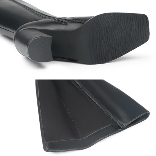 Zzheels Women's Knee High Boots Square Toe Chunky Knee Heeled Boots Long Boots for Women4