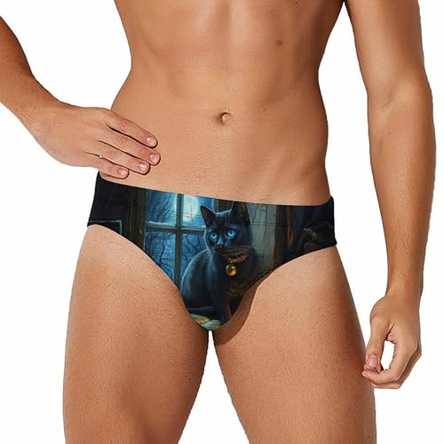 Black Cat Mens Swim Briefs Quick Dry Swim Trunk Bikini Underwear Swimsuit