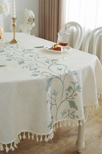 Nappe rectangulaire 140x200 cm lavable en polyester jacquard et pompons