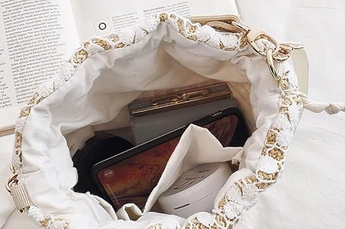 Bolso de paja tejido para mujer estilo cubo miniatura 6