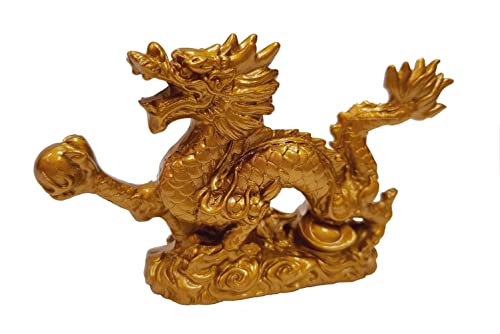 Estatua Feng Shui Dragón Dorado para Suerte y Éxito miniatura 1