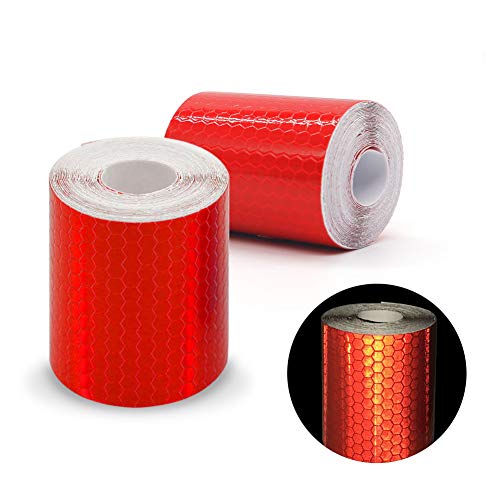 Paquete de 2 rollos de cinta adhesiva reflectante, de color amarillo fluorescente, ideal como cinta de seguridad, tamaño de 3 m x 50 mm, rojo