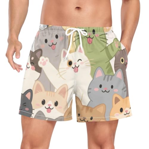 Bañador de secado rápido para hombre con divertido estampado de gato animado