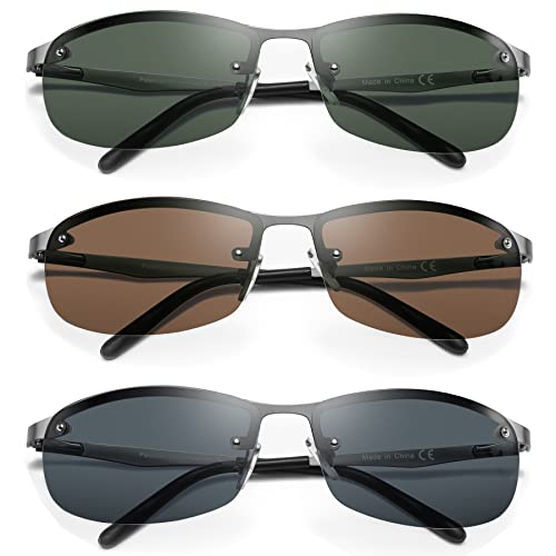 Image of 3 Pack Polarized Sunglasses for Men, Semi-Rimless Frame Driving Fishing Sun glasses UV400 Block Glare /Blue Light