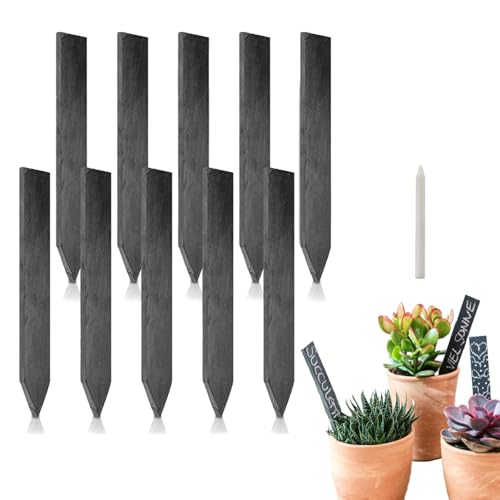 10 Stück Pflanzenschilder Schiefertafel zum Beschriften Kräuterschilder Schiefer Pflanzschilder für Draussen Schiefer Pflanzenstecker zum Beschriften Wetterfest Inklusive Weißem Steinstift (20cm*3cm)