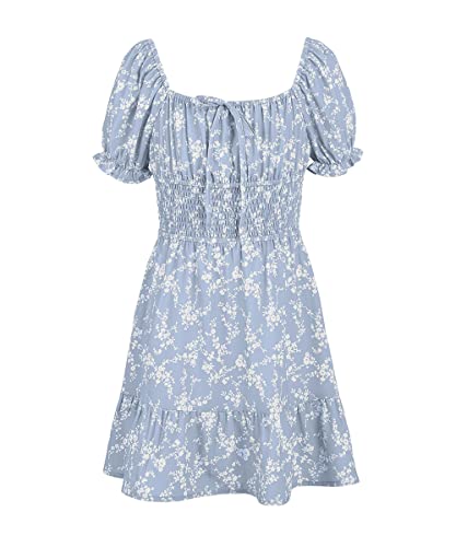 Goranbon Girls' Summer Floral Dress Kids 2025 Puff Sleeve Square Neck Smocked Flowy Sun Dresses4
