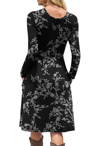 Image of DB MOON Women Casual Long Sleeve Dresses Empire Waist Knee Length Loose Dress with Pockets
