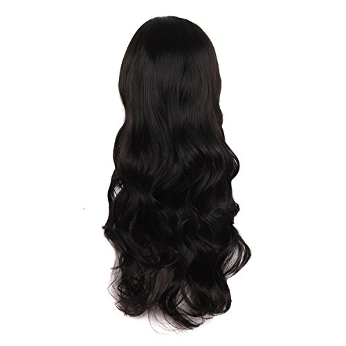 Image of MapofBeauty 24 Inch Long Wavy Side Bangs Party Anime Cosplay Wig, Black | 60 cm Synthetic Fiber Wig, Women, Charming