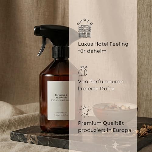 BOHORIA® Raumspray Bergamotte & Zedernholz - Hotel Scents Air Spray 500 ml – Raumduft für Boutique Hotel Feeling – Home Perfume Lufterfrischer holzig & warm (Bergamot & Cedarwood)