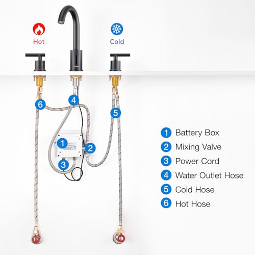 Charmingwater Touchless Bathroom Faucet For 3 Hole, 8 Inch Widespread Bathroom Sink Faucet With Automatic Sensor, 2-Handle Basin Mixer Vanity Taps With 360° Swivel Spout, Matte Black thumb #2