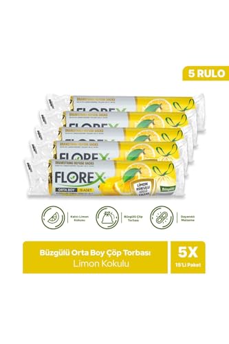 Limon Kokulu Büzgülü Çöp Poşeti, Orta Boy, 5 Rulo