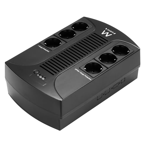 Ewent EW3945 SAI Sistema de Alimentación Ininterrumpida,SAI Line Interactive de 600VA,Fuente de alimentación de protección contra sobretensiones,AVR,Conexión a Tierra,6 Conectores de Salida Schuko