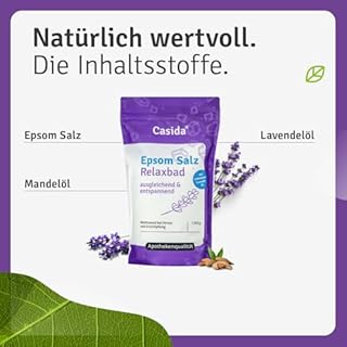 Casida - Sali di Epsom Bagno Lavanda - con naturale di lavanda - magnesio per fare il bagno o per pediluvi - la qualità delle farmacie - 1000g